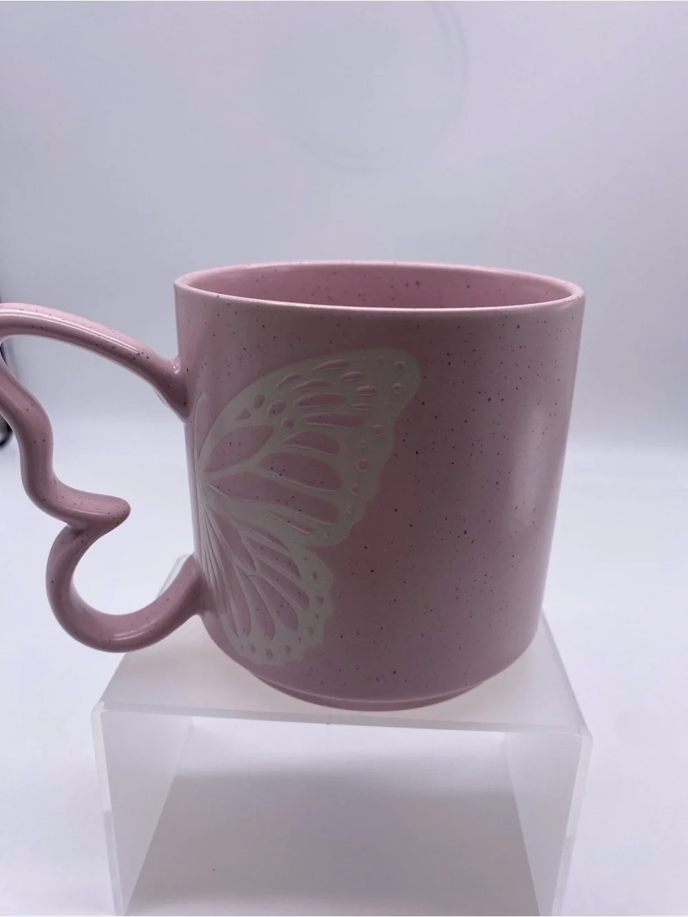 Pink Butterfly Ceramic Mug with Sculpted Wing Handle